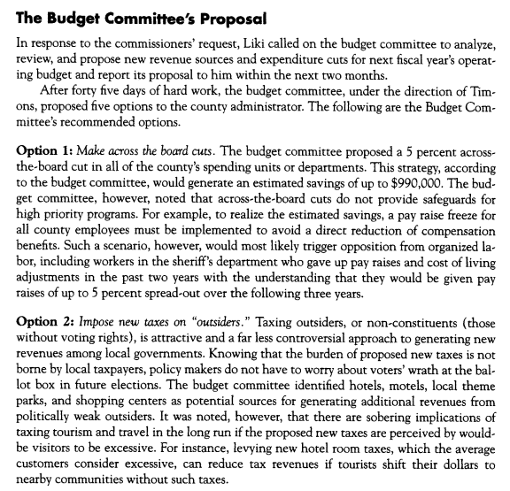 that best addresses the revenue shortfall. You are free to recommend multiple