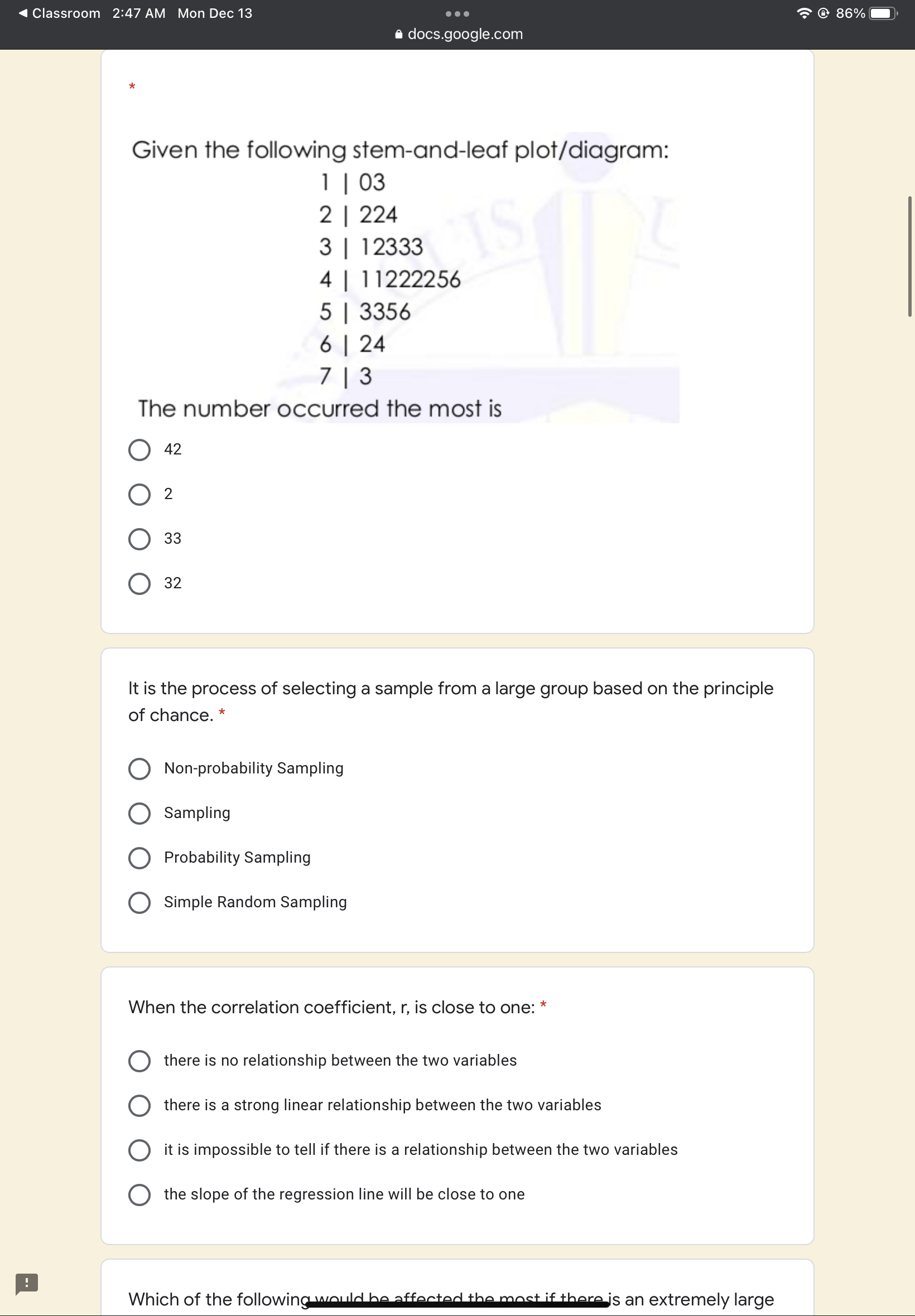 family for the sample. * Number of children Number of families 0