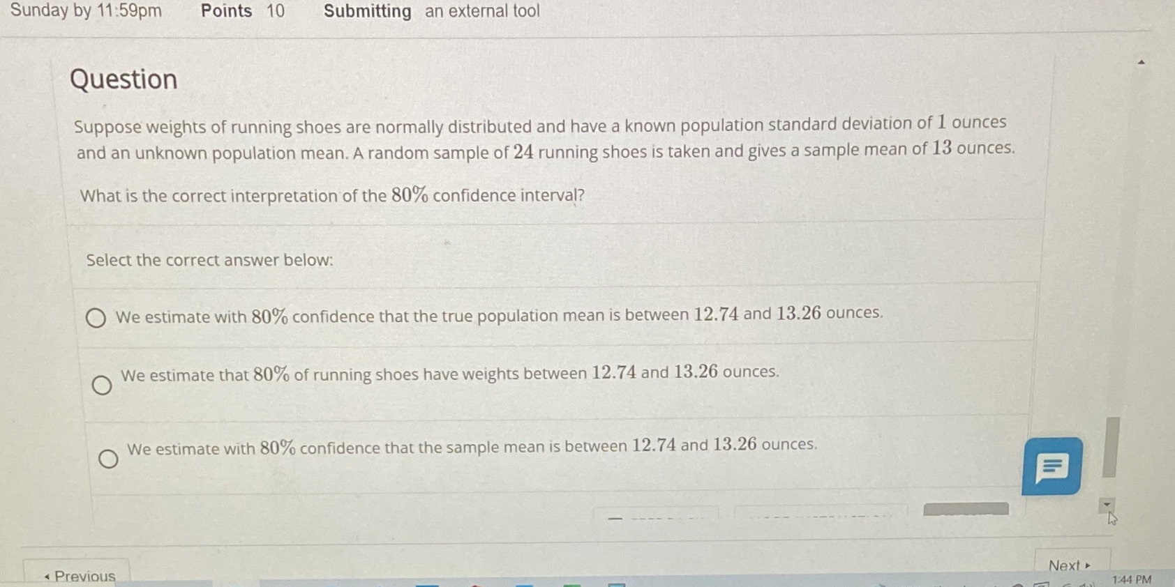  Sunday by 11:59pm Points 10 Submitting an external tool Question Suppose