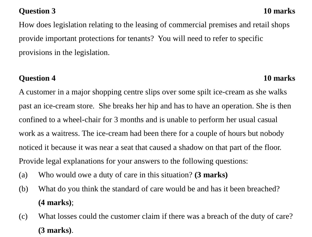 Question 3 10 marks How does legislation relating to the leasing