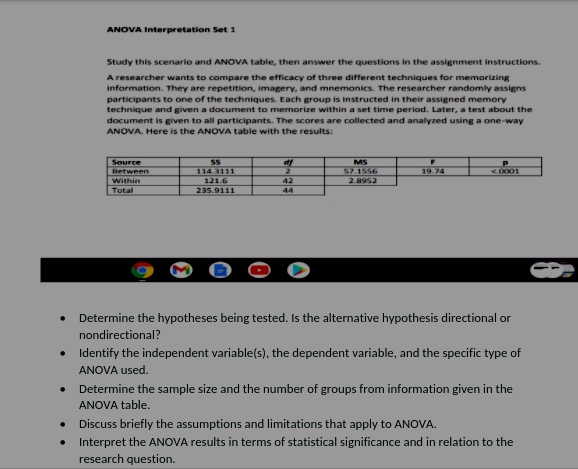  ANOVA Interpretation Set 1 Study this scenario and ANOVA table, then