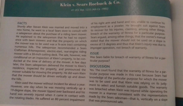  Klein v. Sears Roebuck & Co. 41 UCC Rep. 1233 (4th