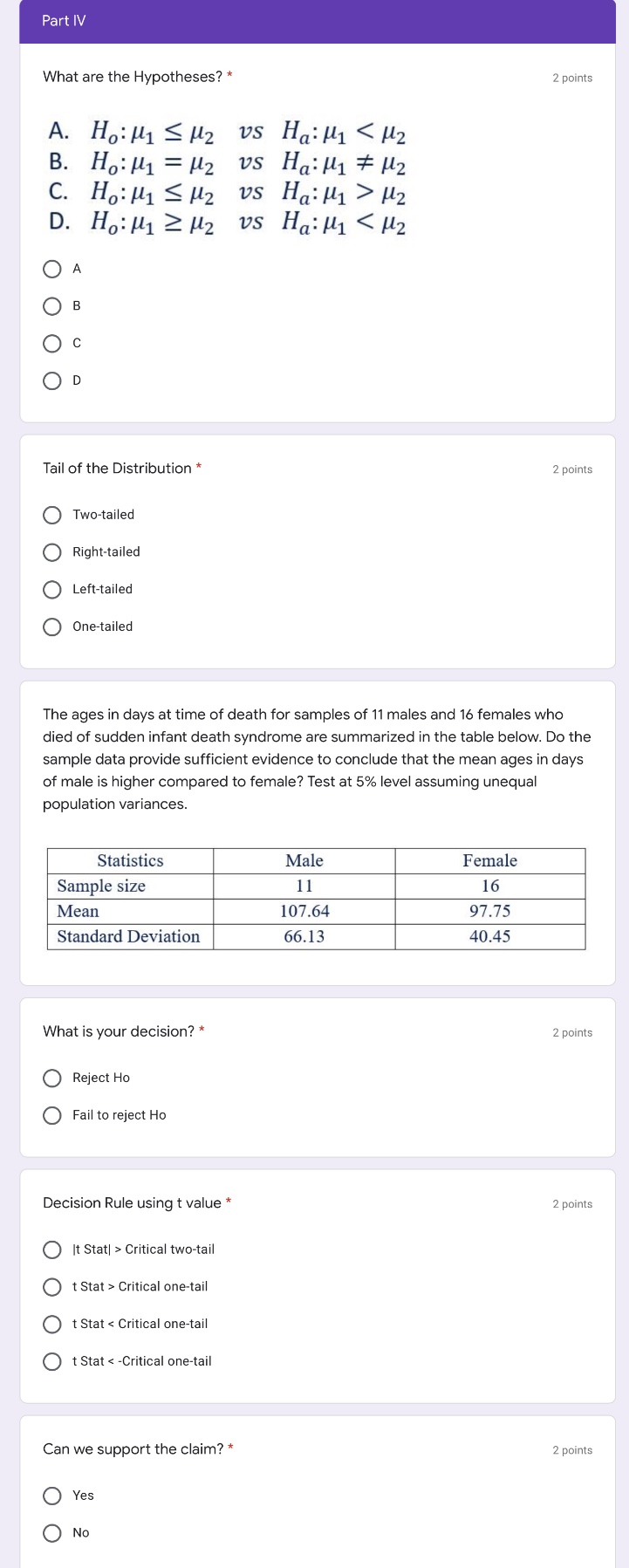 Pls help me choose the correct answer on the problem Part IV