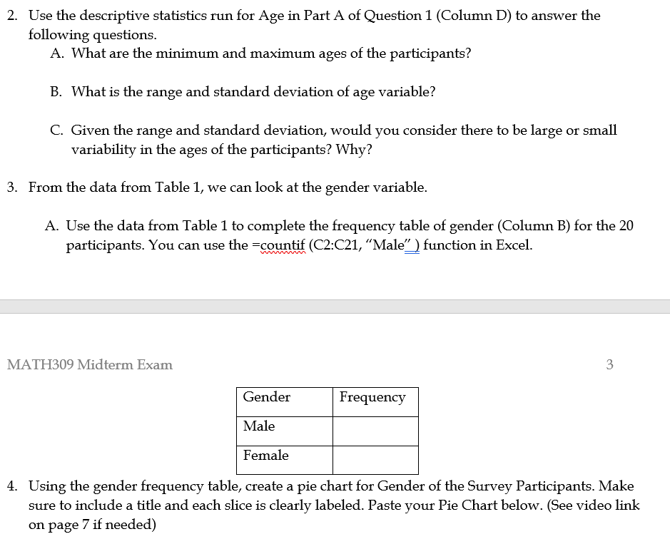 8 of the exam. Table 1 shows data of 20 people surveyed