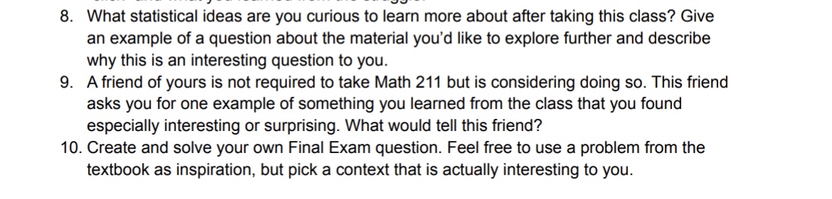 Math 211: Elements of stat Method 8. What statistical ideas are you