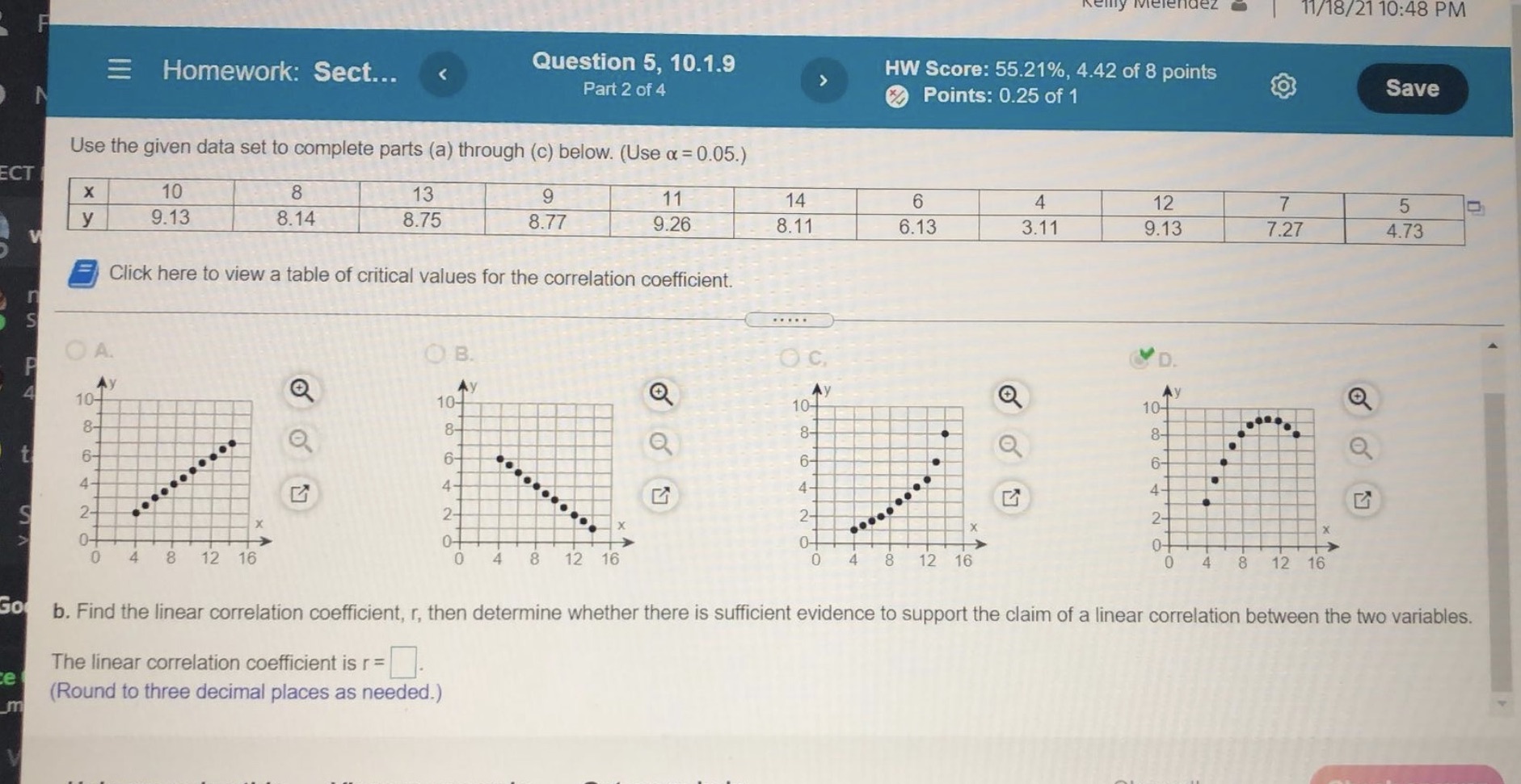 What is the correlation , critical values , step by step ,