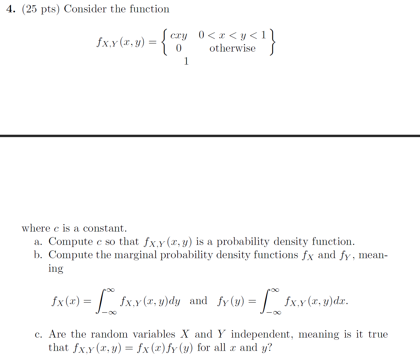 4. (25 pts) Consider the function cry 0 1 where c is