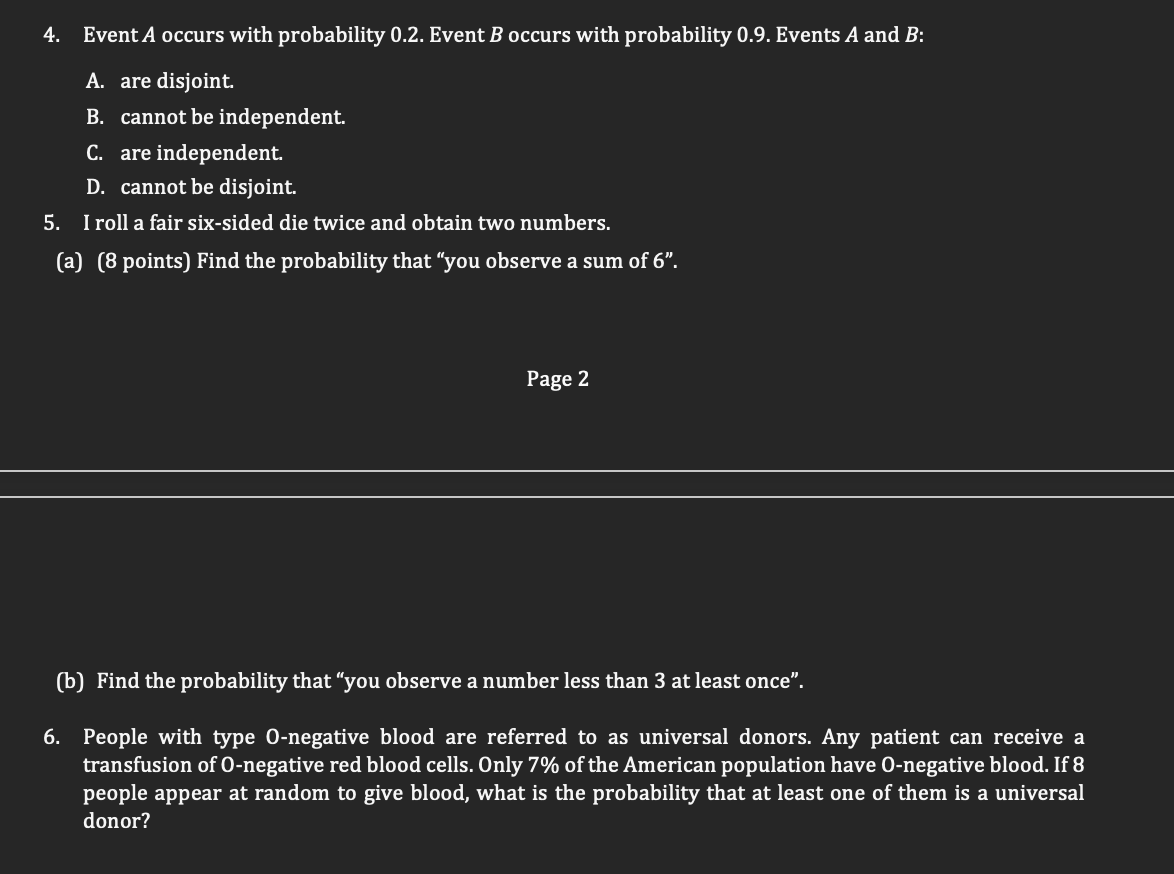 Need a step-by-step solution for Q4, Q5, and Q6. 4. EventA occurs