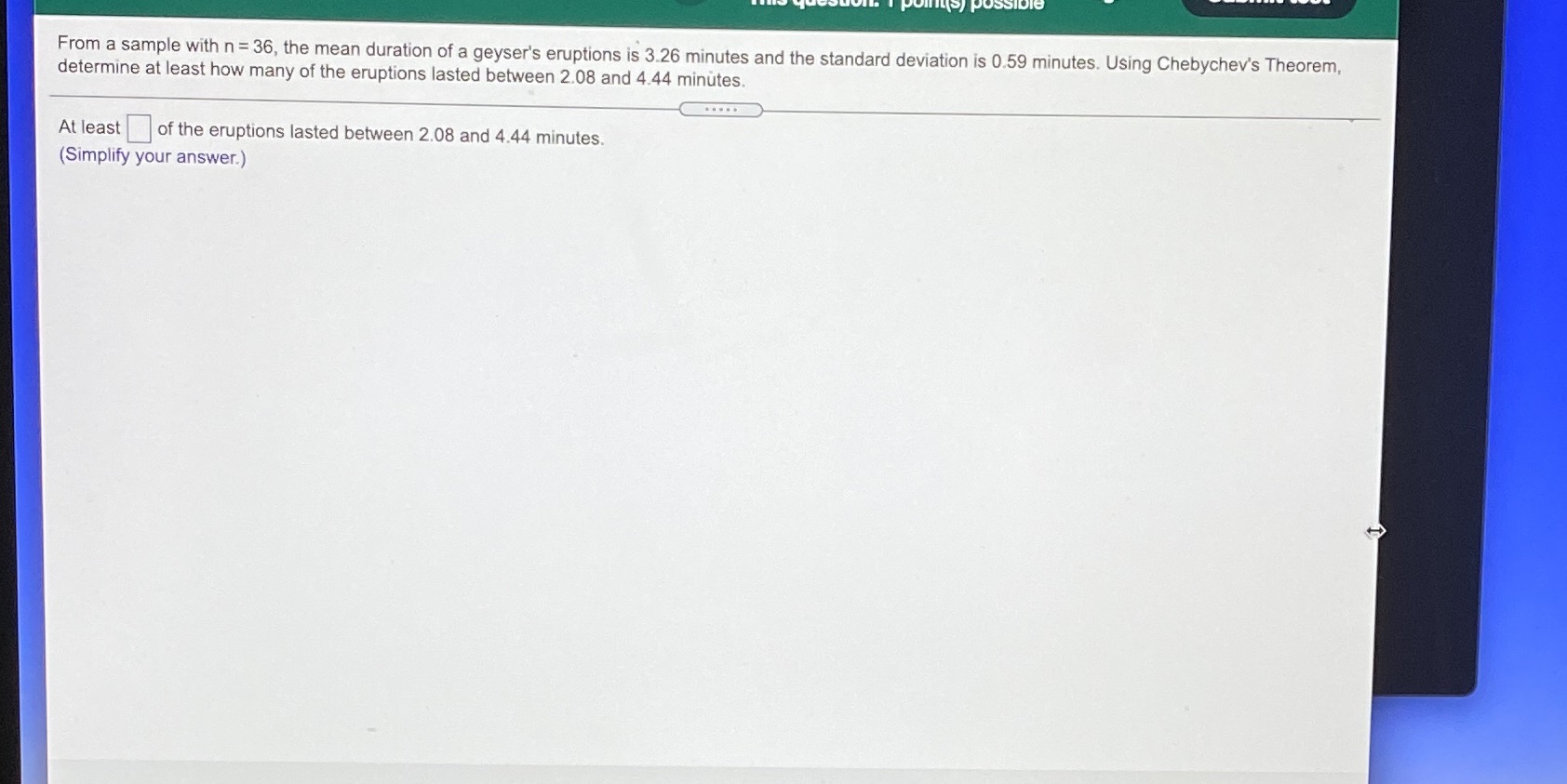 Help pls! From a sample with n = 36, the mean duration