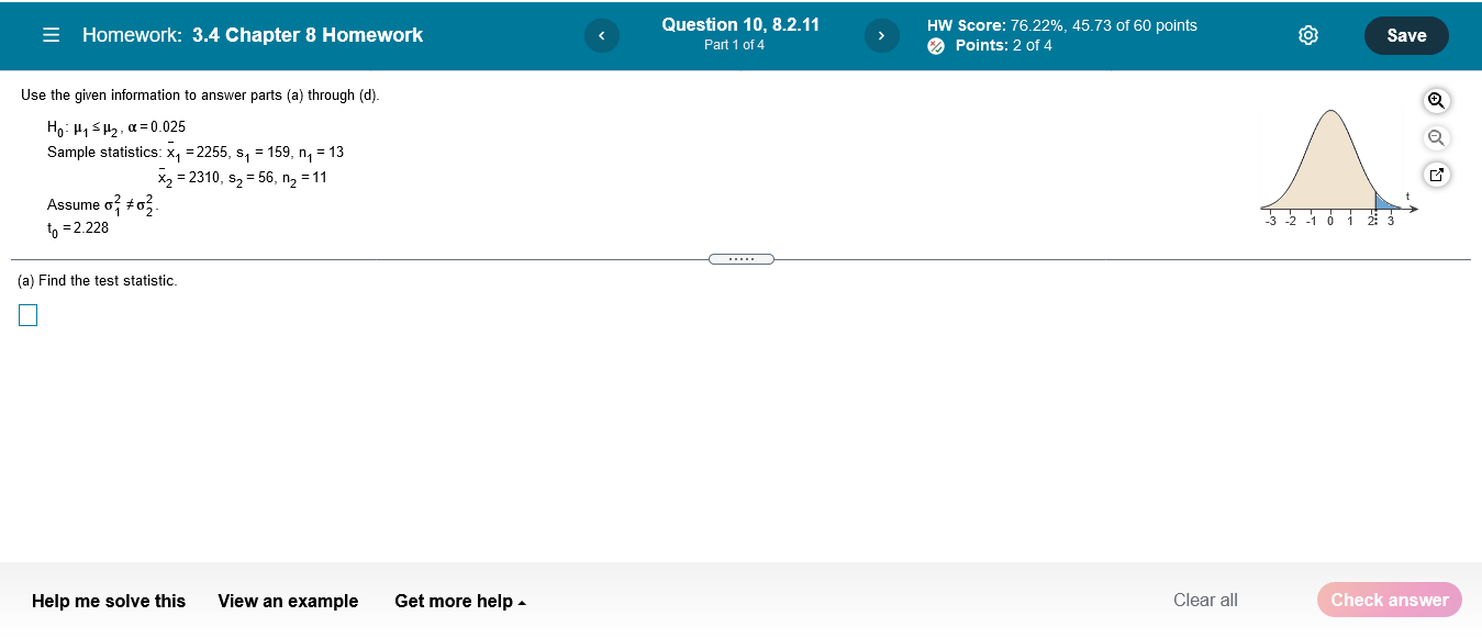  E Homework: 3.4 Chapter 8 Homework Question 10, 8.2.11 HW Score: