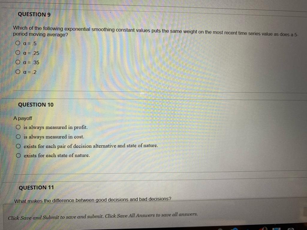  QUESTION 1 Using exponential smoothing, the demand forecast for time period