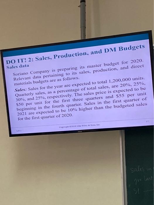  DO IT! 2: Sales, Production, and DM Budgets Sales data Soriano