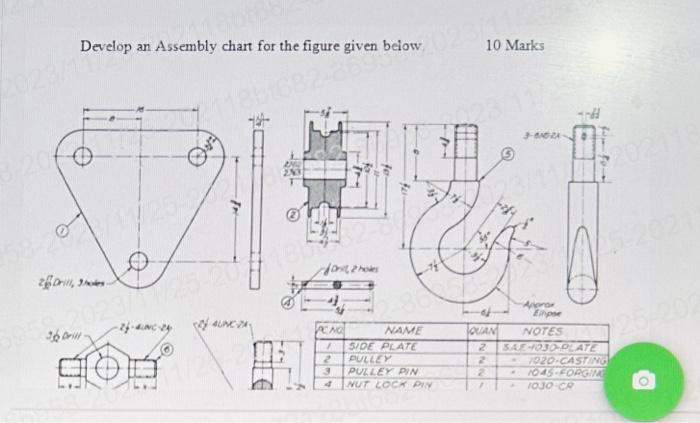 Develop an Assembly chart for the figure given below, 10 Marks