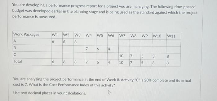  You are developing a performance progress report for a project you