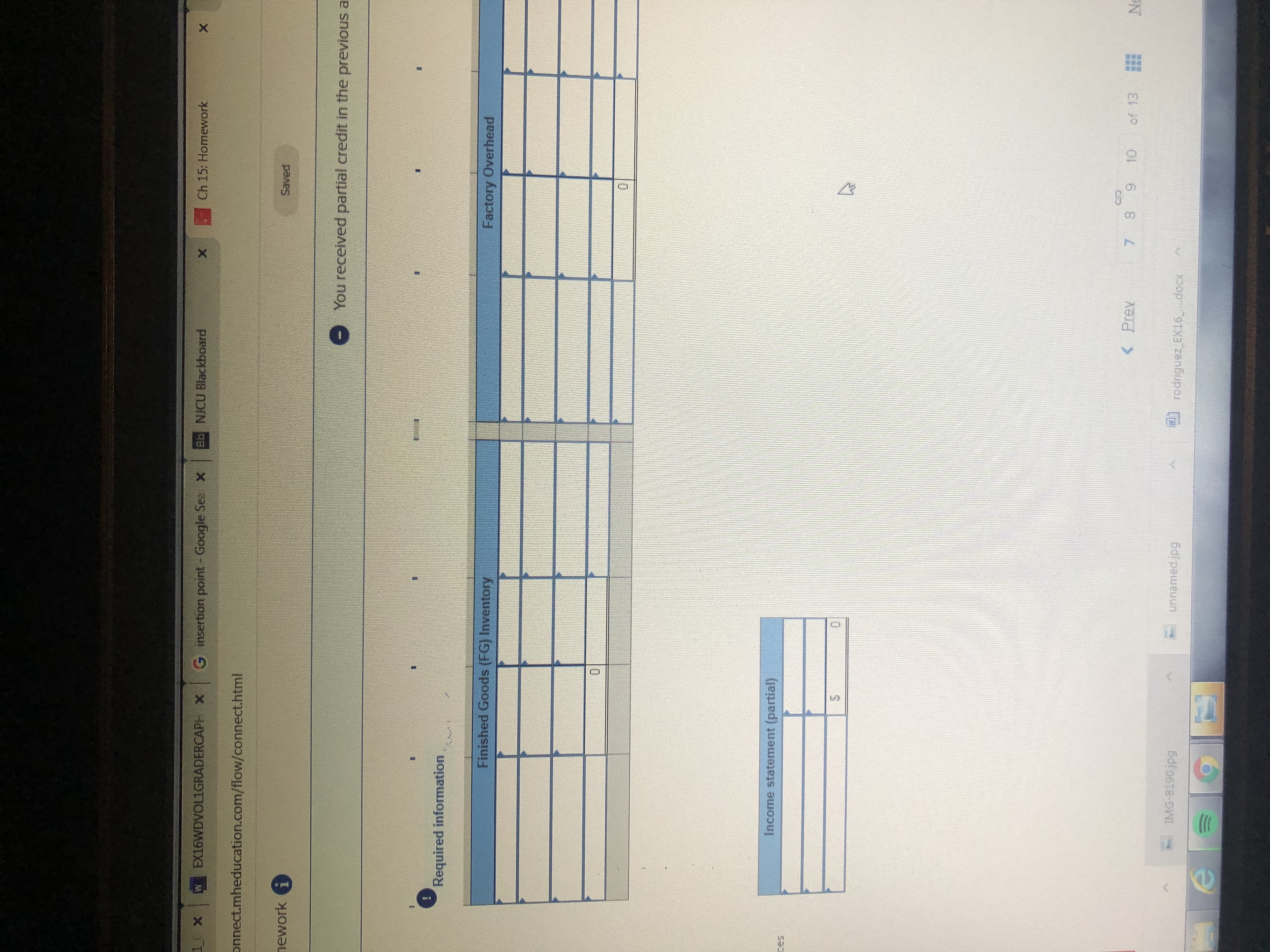 work i You received partial credit in the prev Required information Use