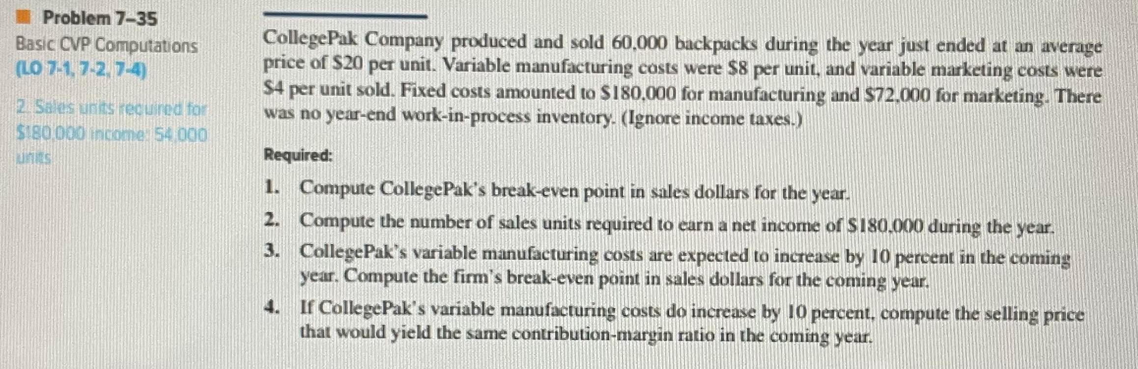 fans, Deluxe and Basic. Current sales total 60.000 units. consist- Problem 7-38