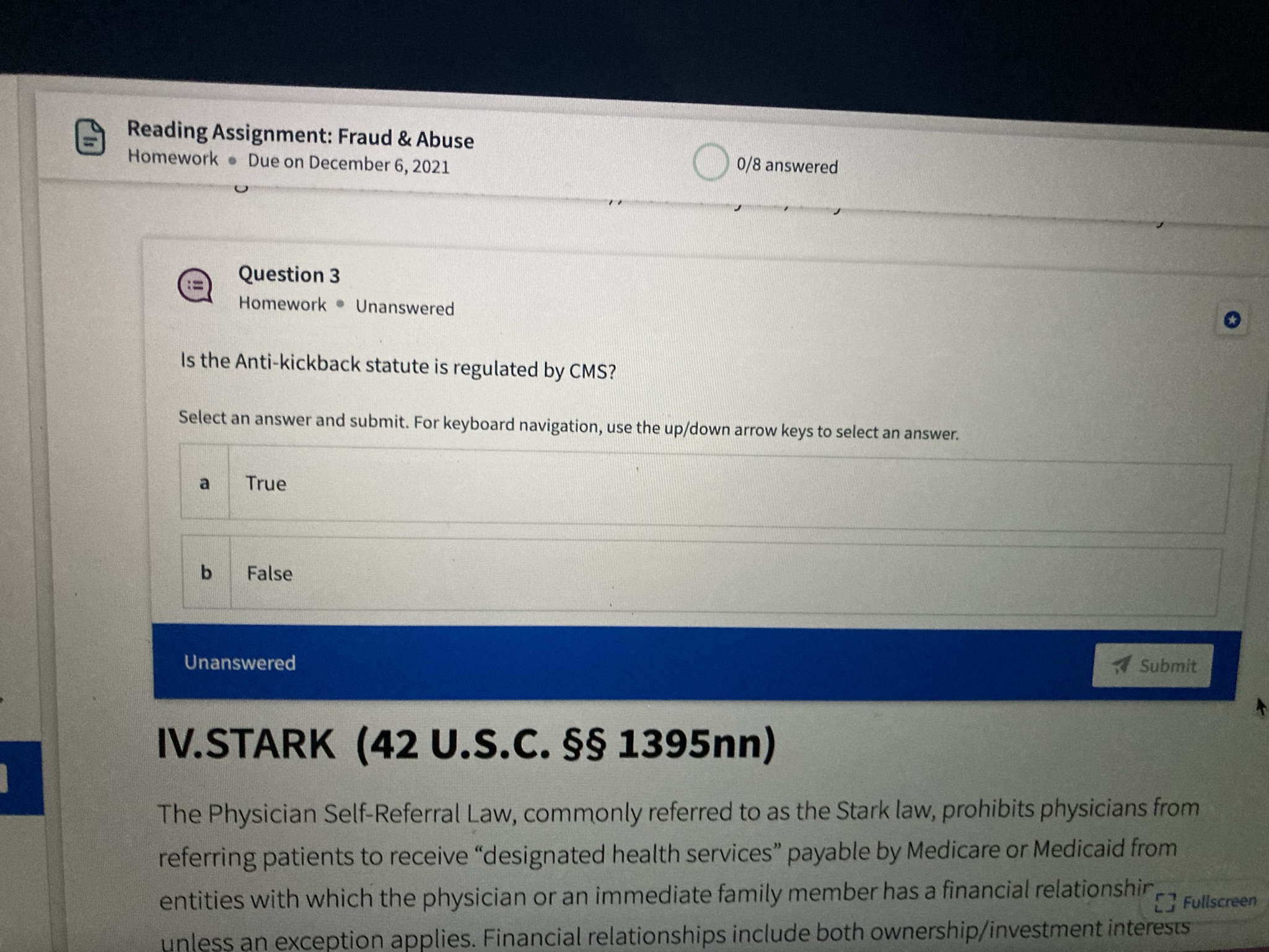 Reading Assignment: Fraud & Abuse Homework . Due on December 6,