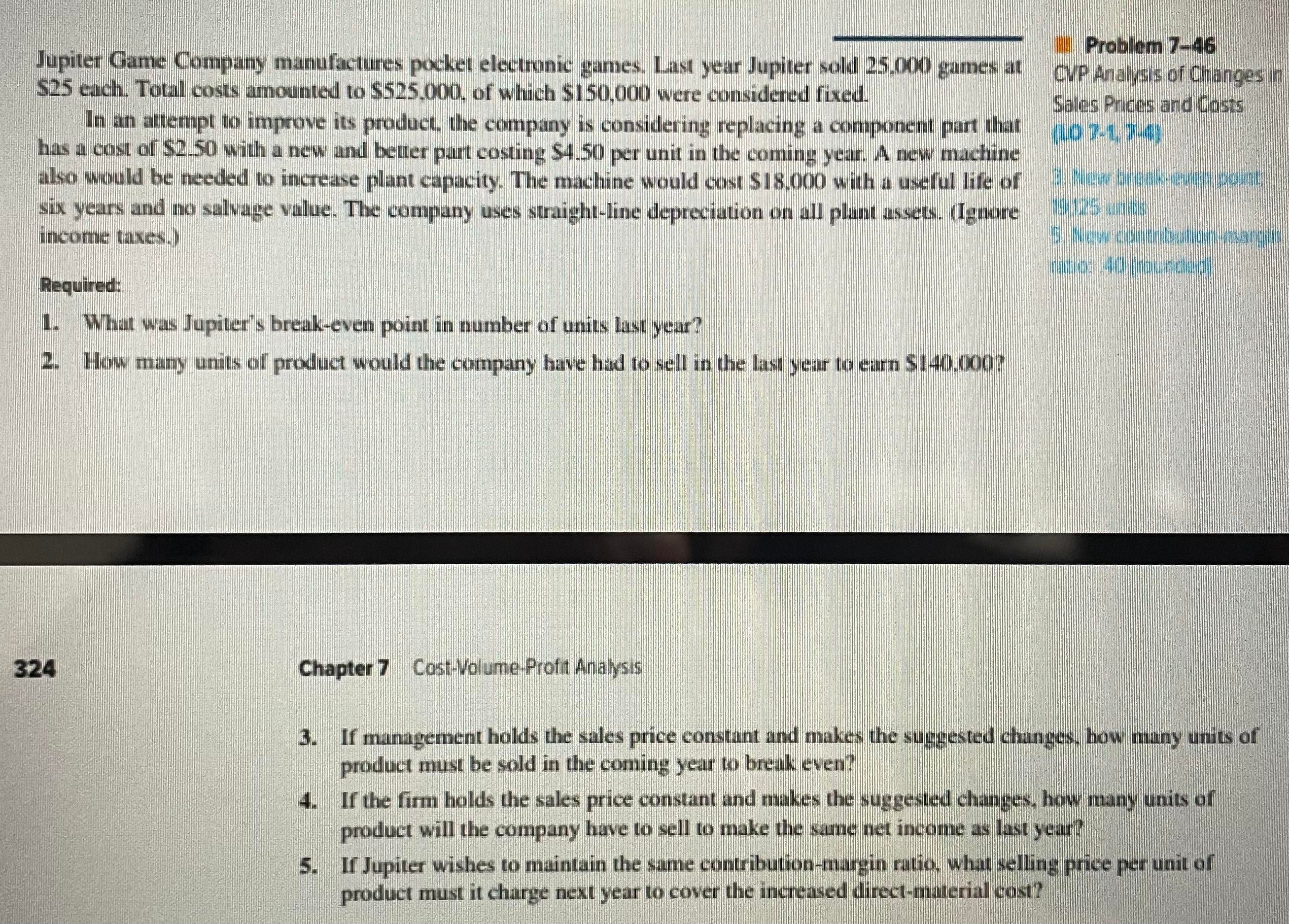 Complete the assigned problems in Microsoft Excel Problem 7-46 Jupiter Game Company