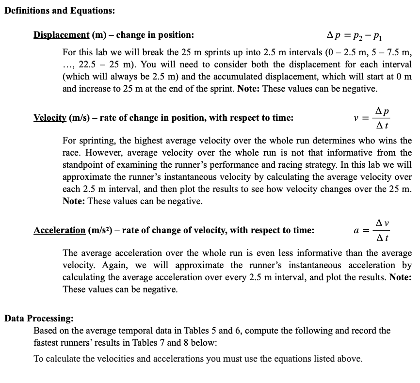 (s) Cumulative Change in Interval Velocity (to! Change in Acceleration Displacement time