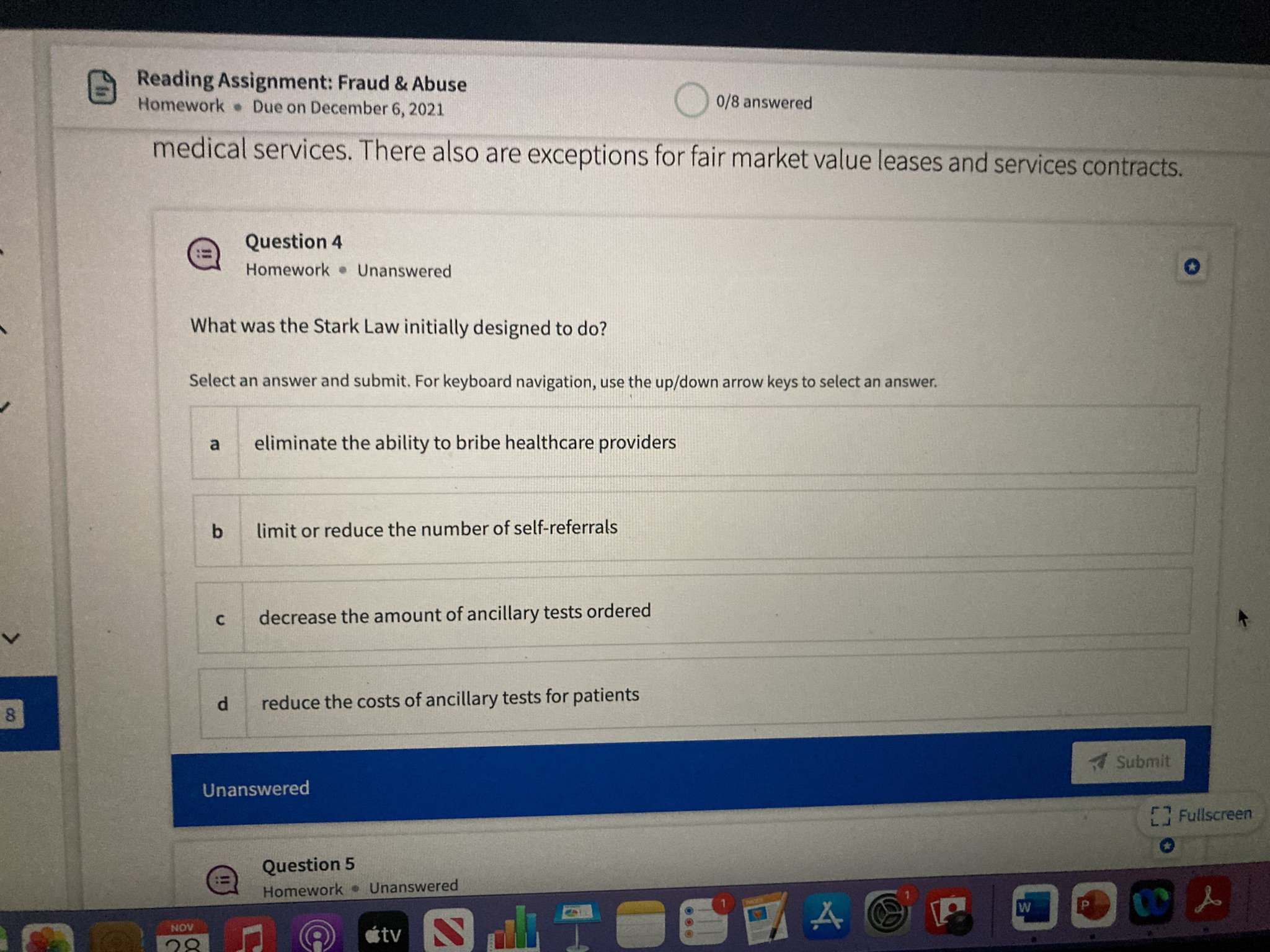  Reading Assignment: Fraud & Abuse Homework . Due on December 6,