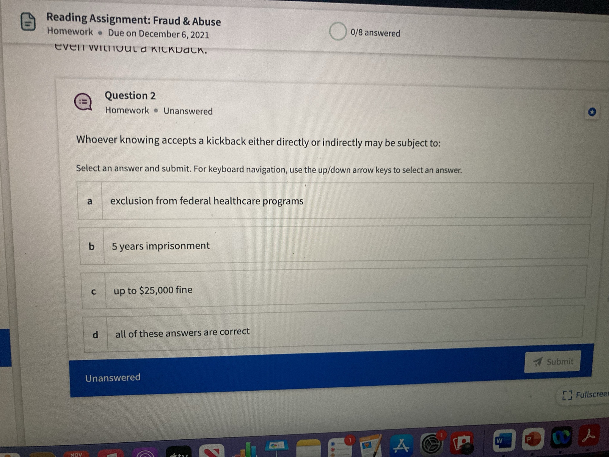  Reading Assignment: Fraud & Abuse Homework . Due on December 6,