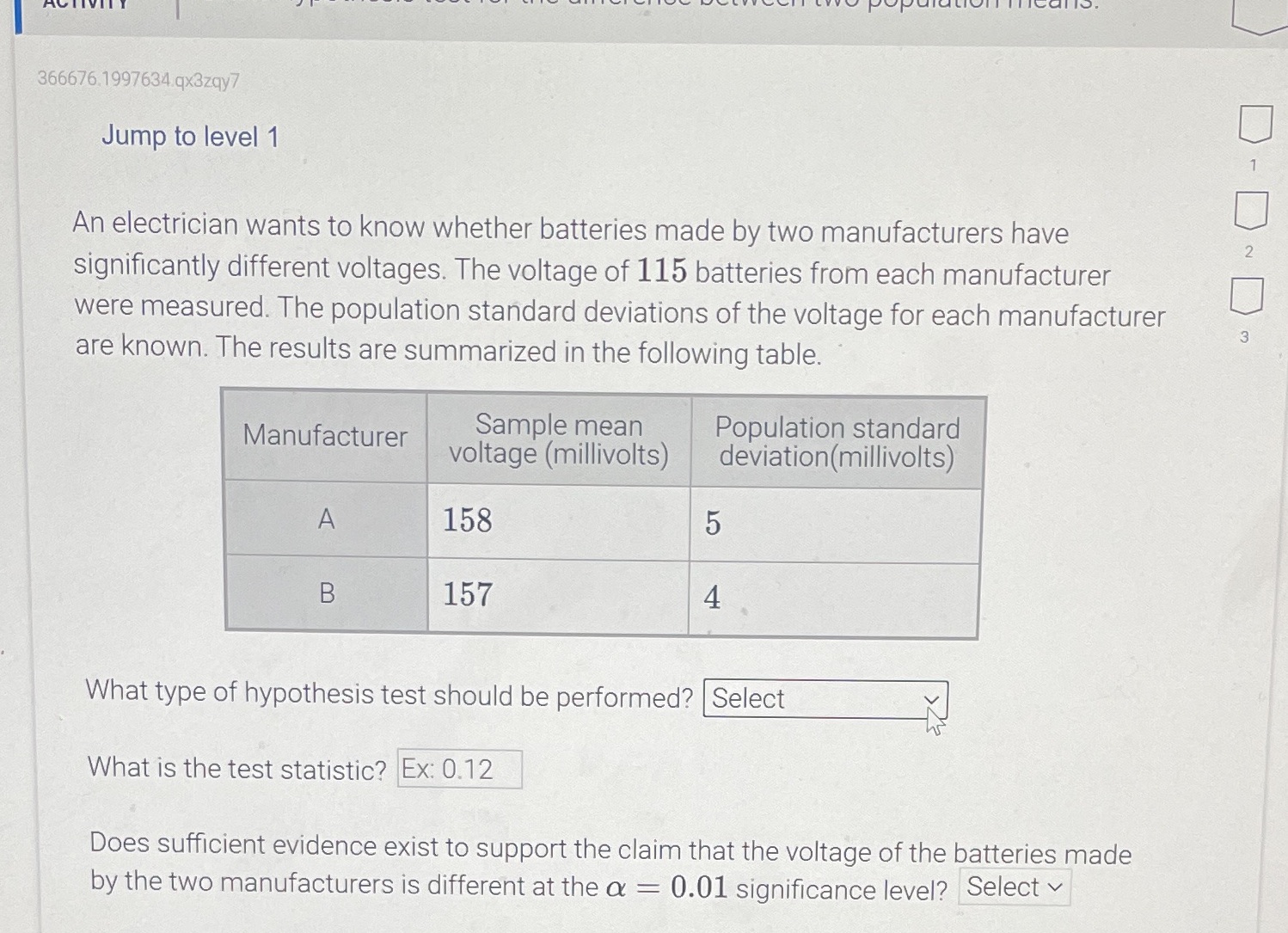 Options for test type are left-tailed t-test, left-tailed z-test, right-tailed t-test, or
