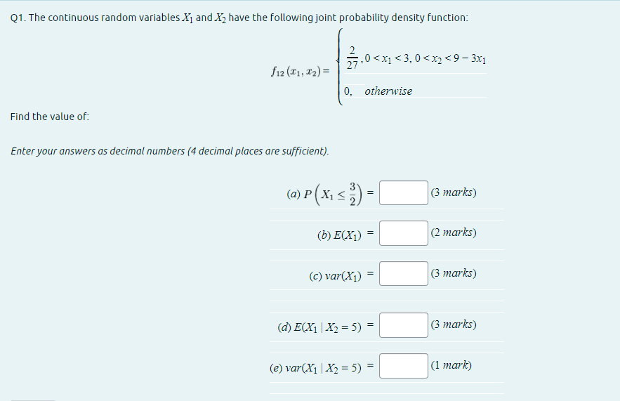  Q1. The continuous random variables X] and X2 have the following