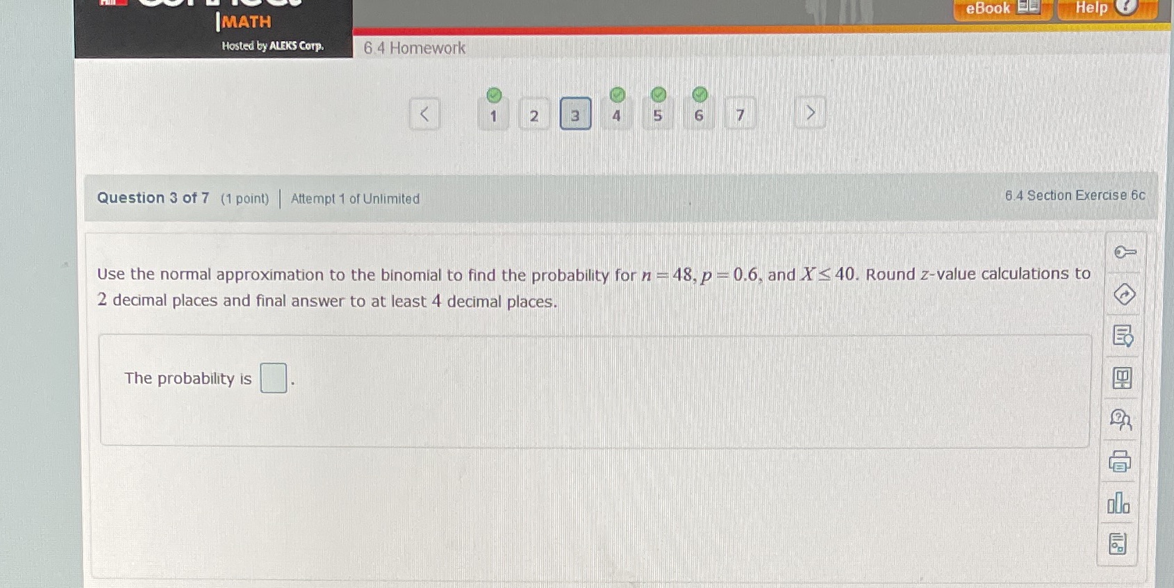 Help IMATH Hosted ALEKS Corp. t-e860k 6 4 Homework o Question 3