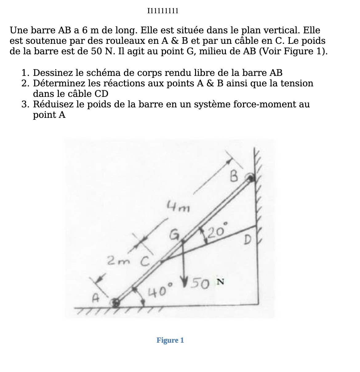 Une barre AB a 6 m de long. Elle est situe dans