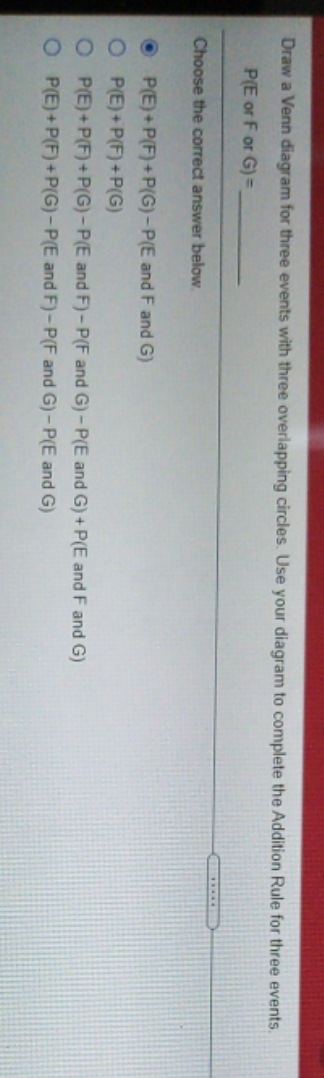 what is the answer? Draw a Venn diagram for three events with
