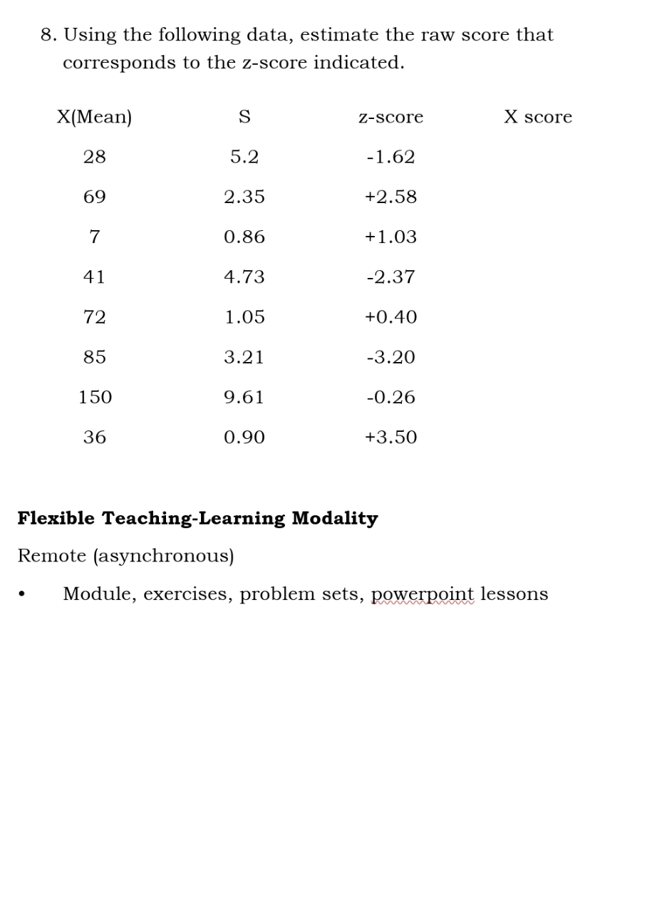 can u help me with this? 8. Using the following data, estimate
