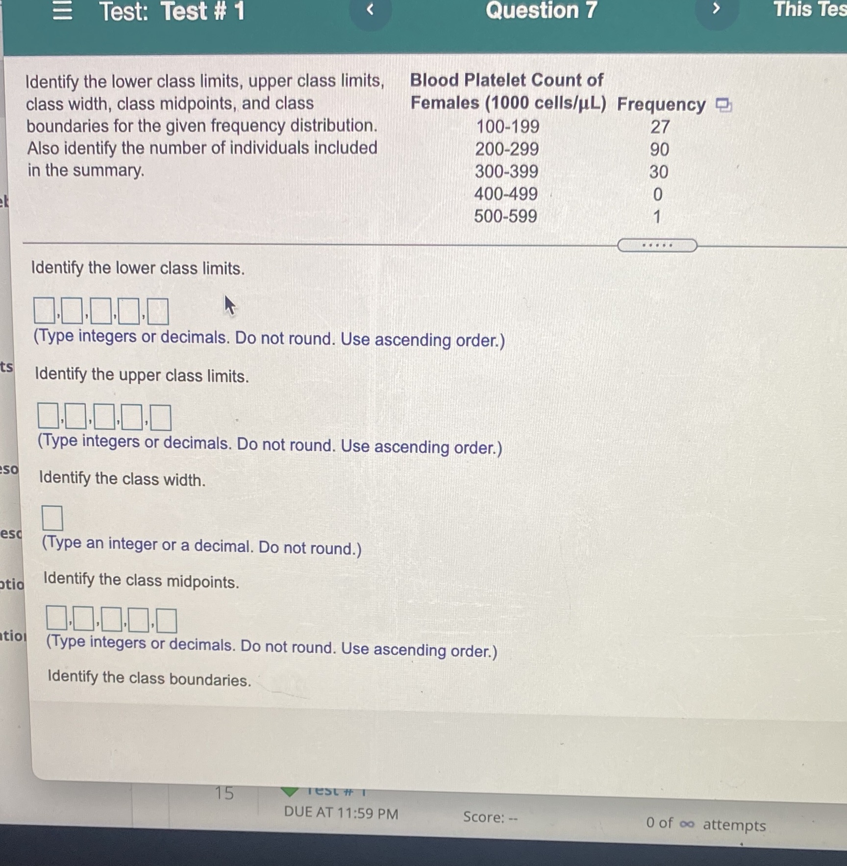  Test: Test # 1 Question 7 This Tes Identify the lower