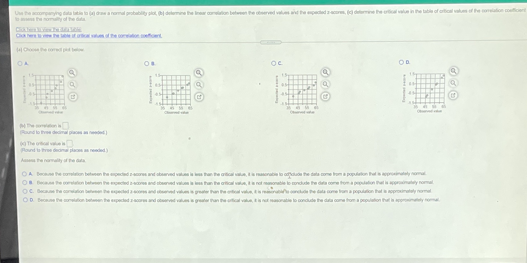 Use the accompanying data table to (a) draw a normal probability