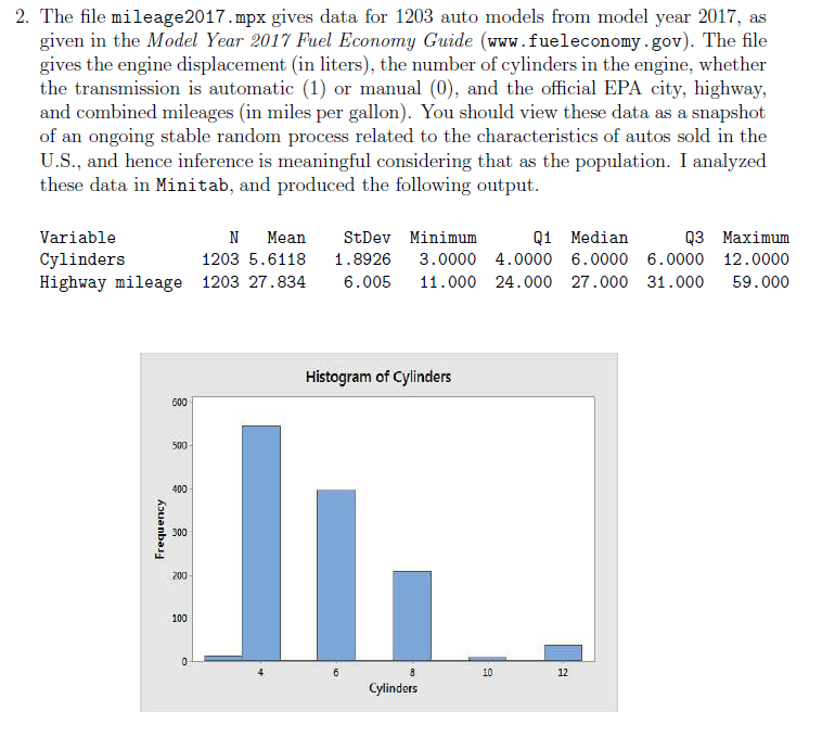 of the variables: number of cylinst and highway mileage, give an interval