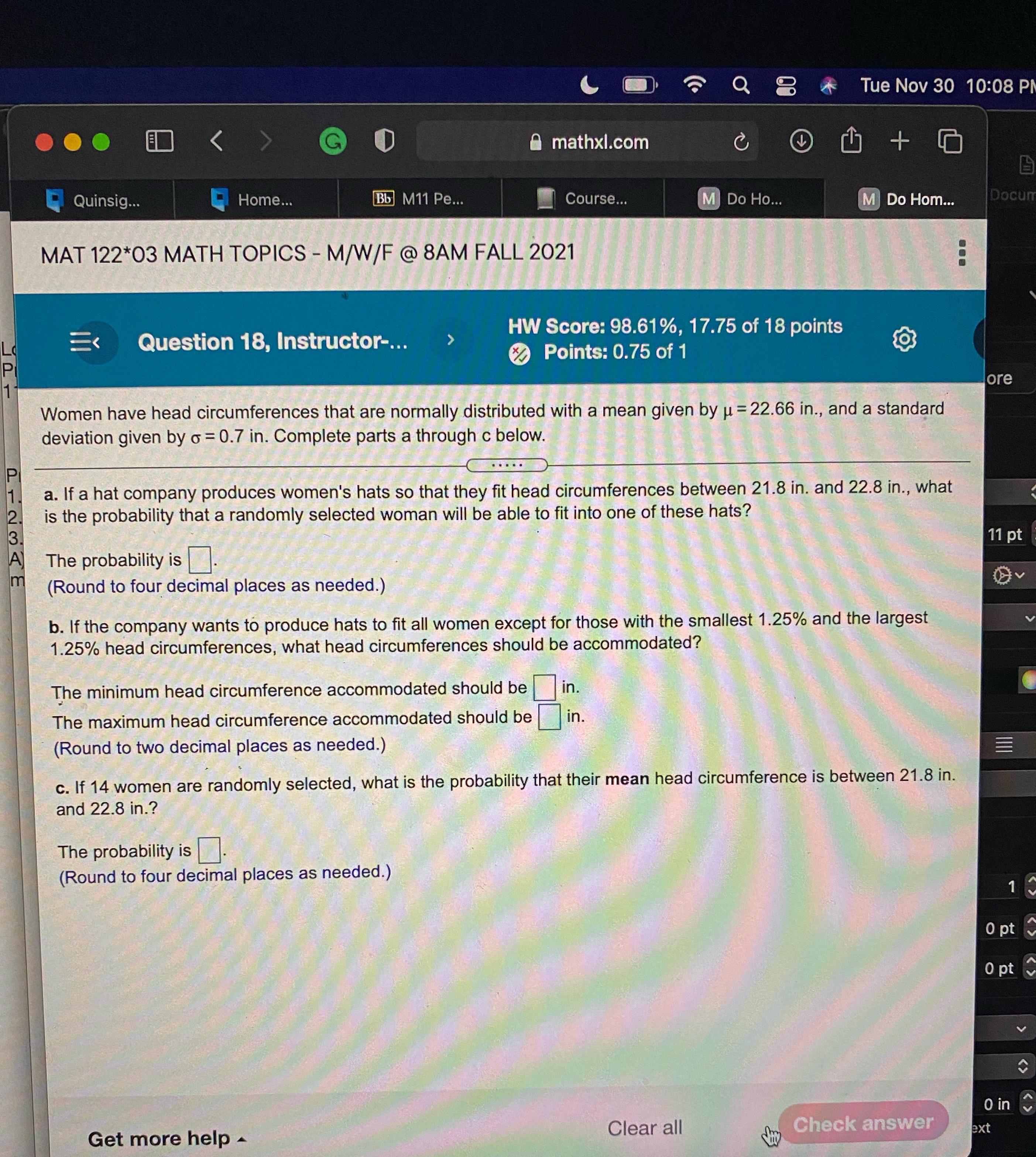 ooo Quinsig... Mll Pee.. a mathxl.com Course... o Tue Nov 30 10:08