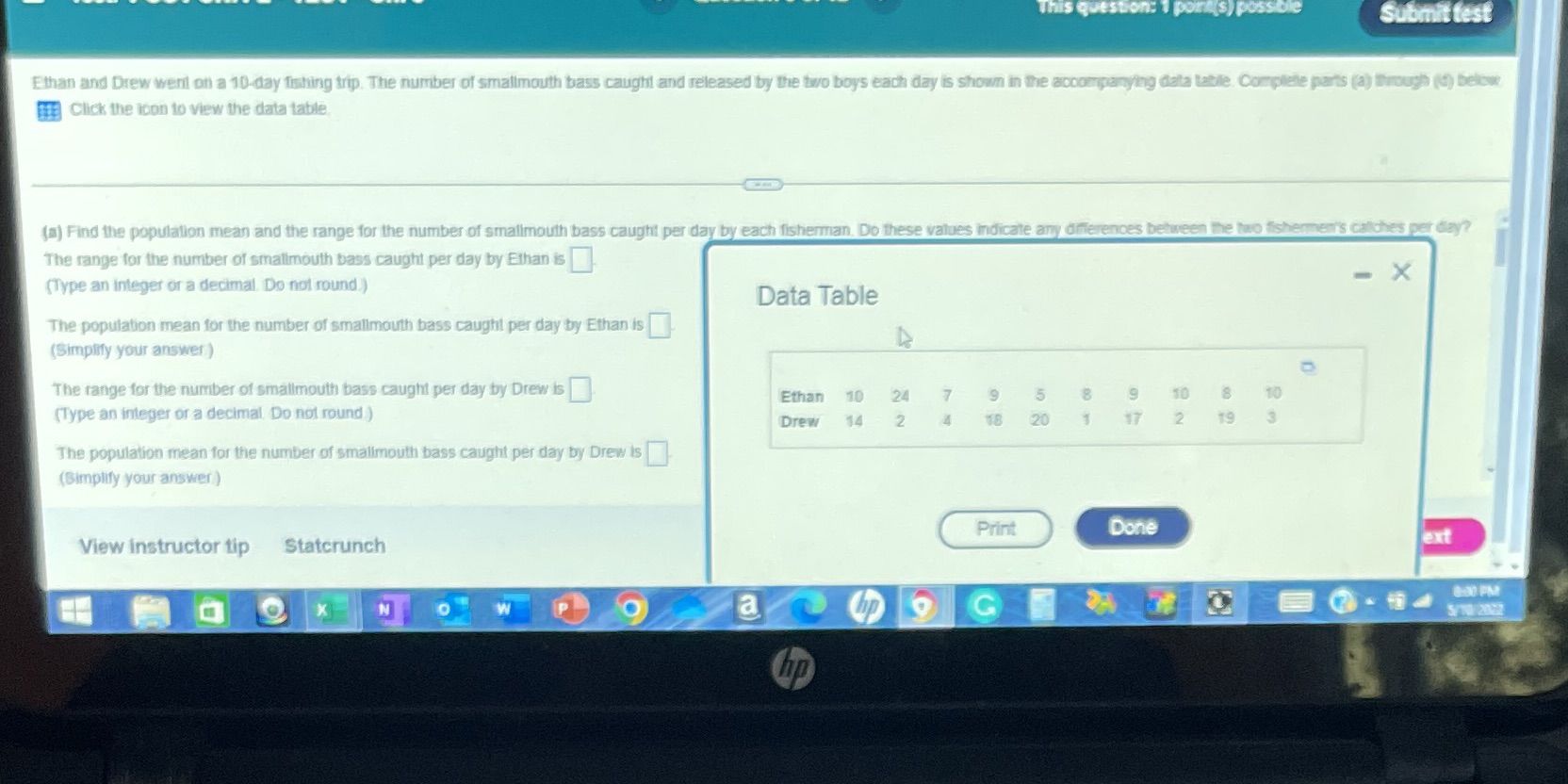 Can you help me break this down! Submit test Ethan and Drew
