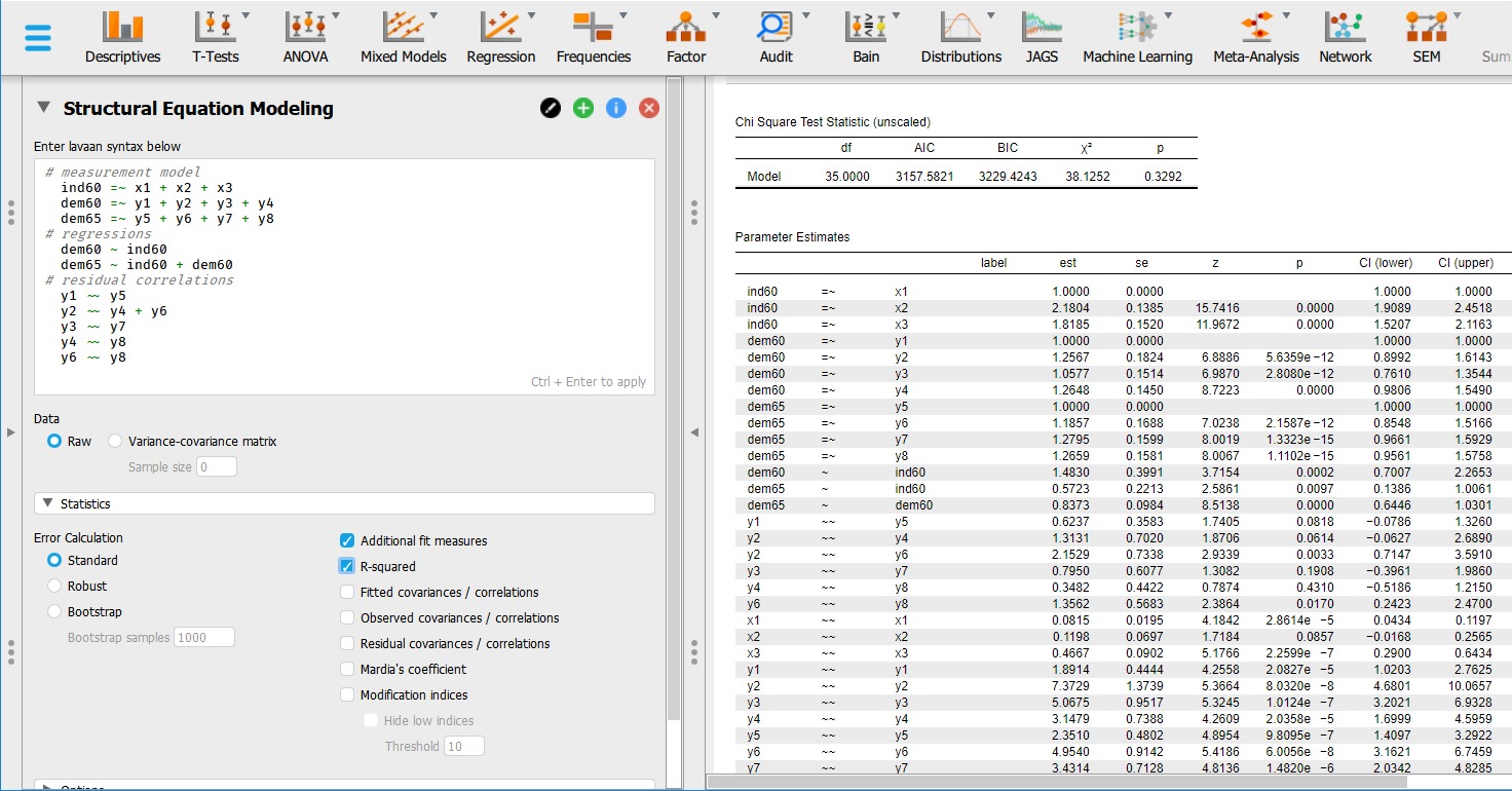  Descriptives T-Tests ANOVA Mixed Models Regression Frequencies Factor Audit Bain Distributions