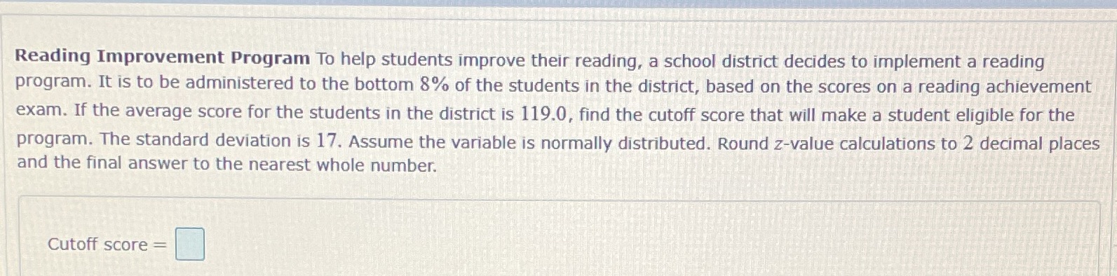  Reading Improvement Program To help students improve their reading, a school