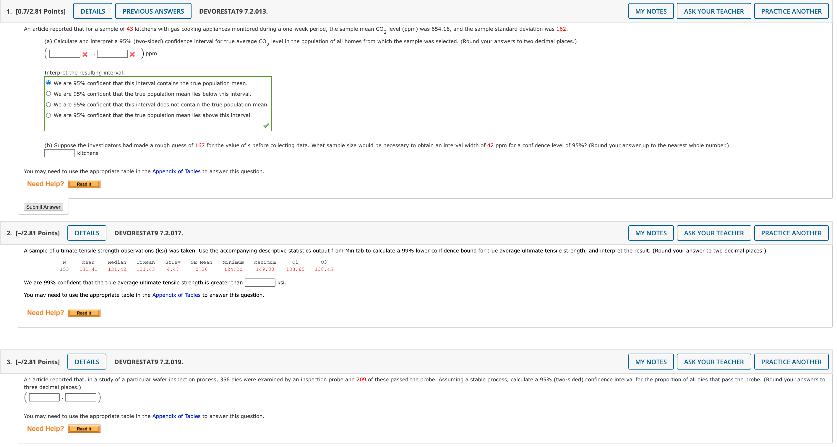  1. [0.7/2.81 Points] DETAILS PREVIOUS ANSWERS DEVORESTAT9 7.2.013. MY NOTES ASK