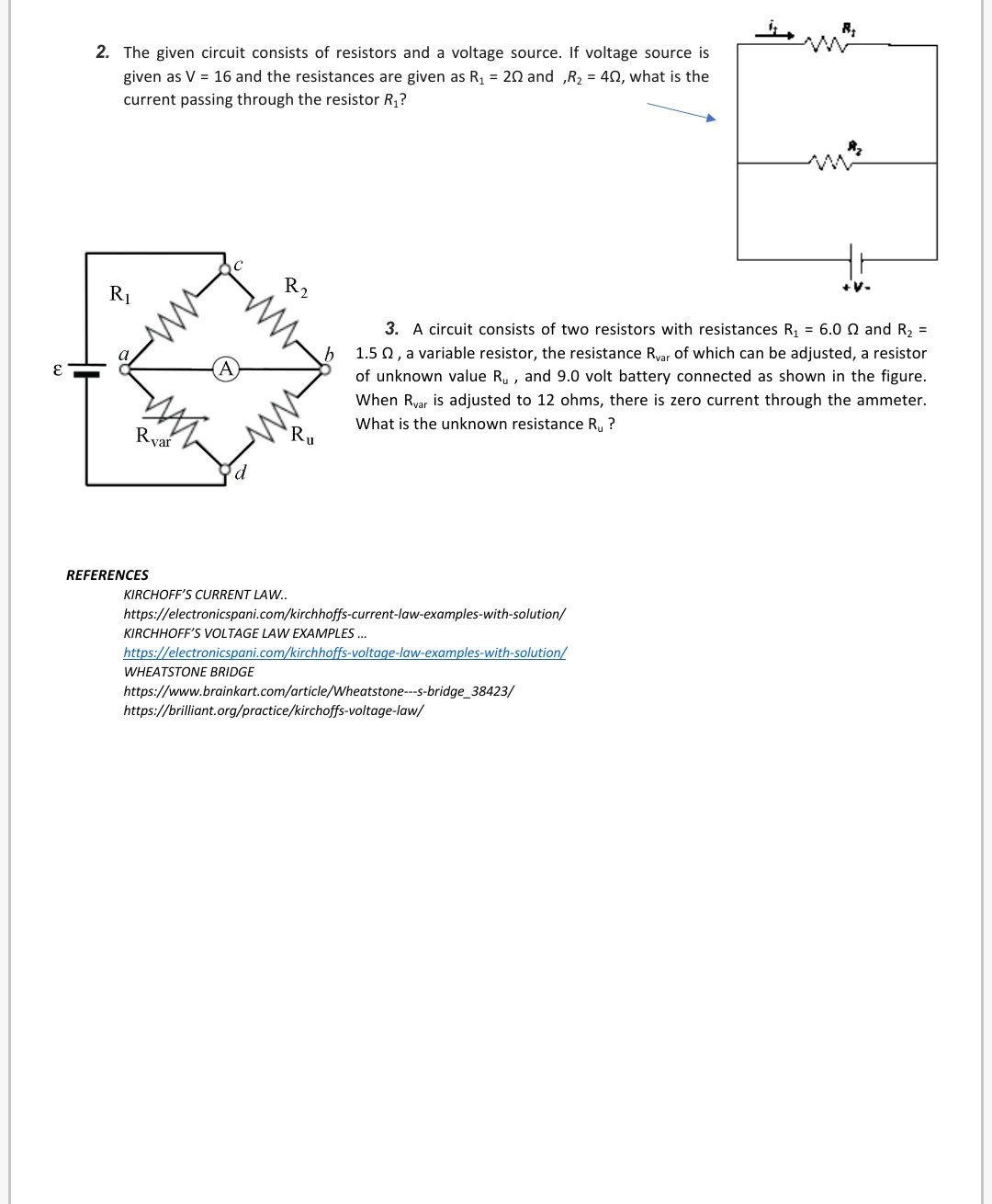 1 KIRCHOFF'S FIRST LAW Figure 2 KIRCHOFF'S 2\"\" LAW Wrw- mMWW 2.