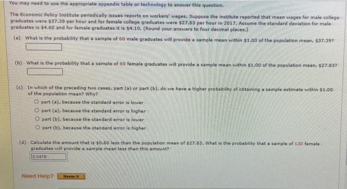 You may need to use the appropriate appendix table or technology