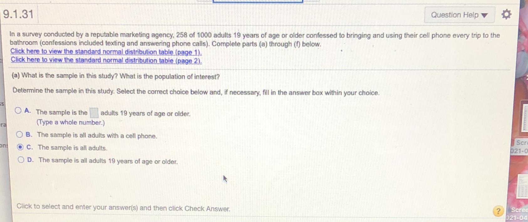 I need help w part A 9.1.31 Question Help In a survey
