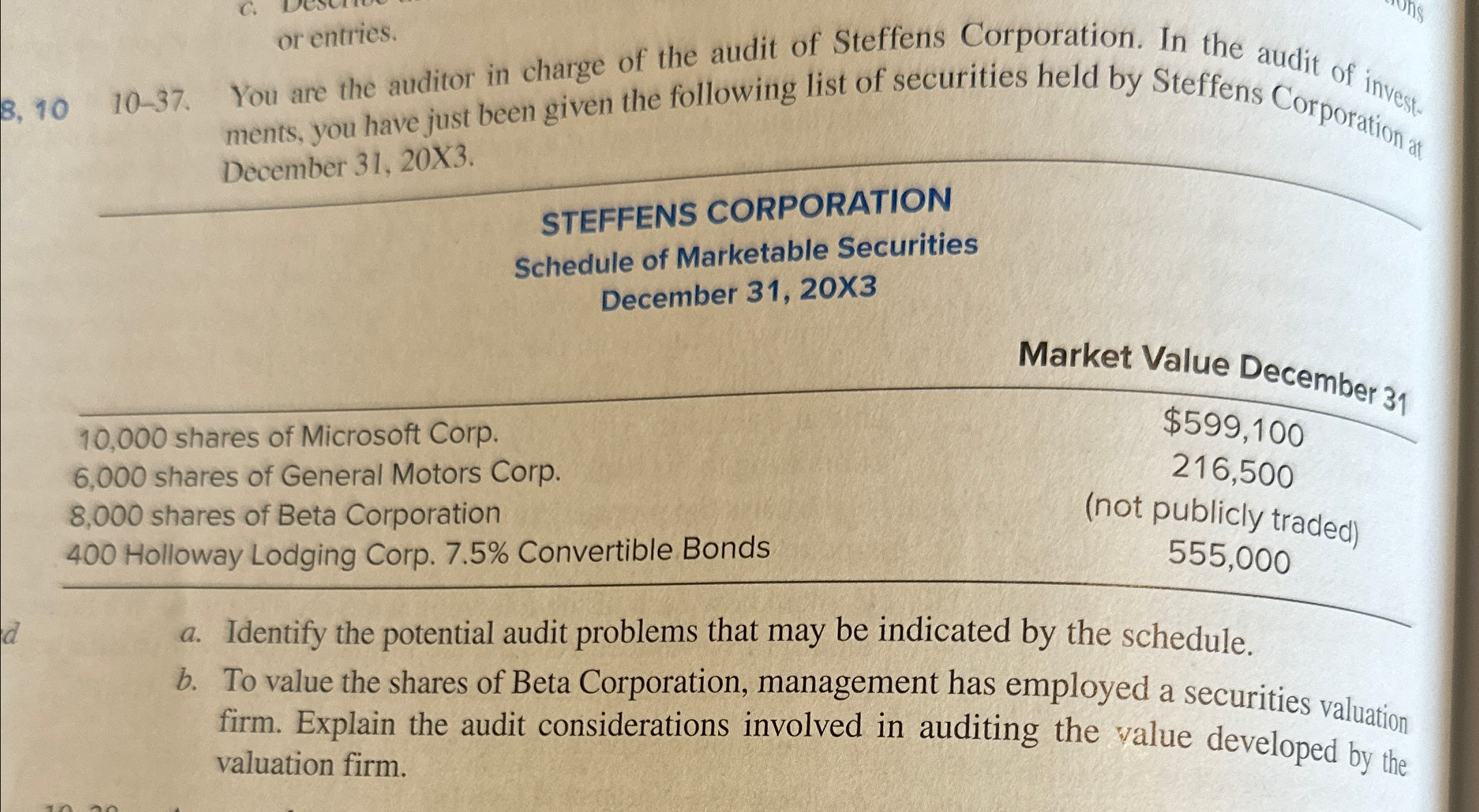  or entries. 8,1010-37. You are the auditor in charge of the