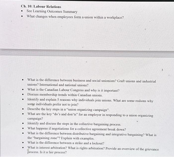  Ch. 10: Labour Relations See Learning Outcomes Summary What changes when