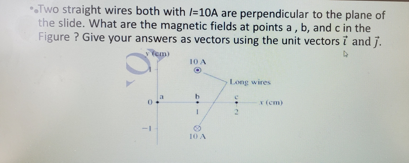 please solve this ..Two straight wires both with /=10A are perpendicular to