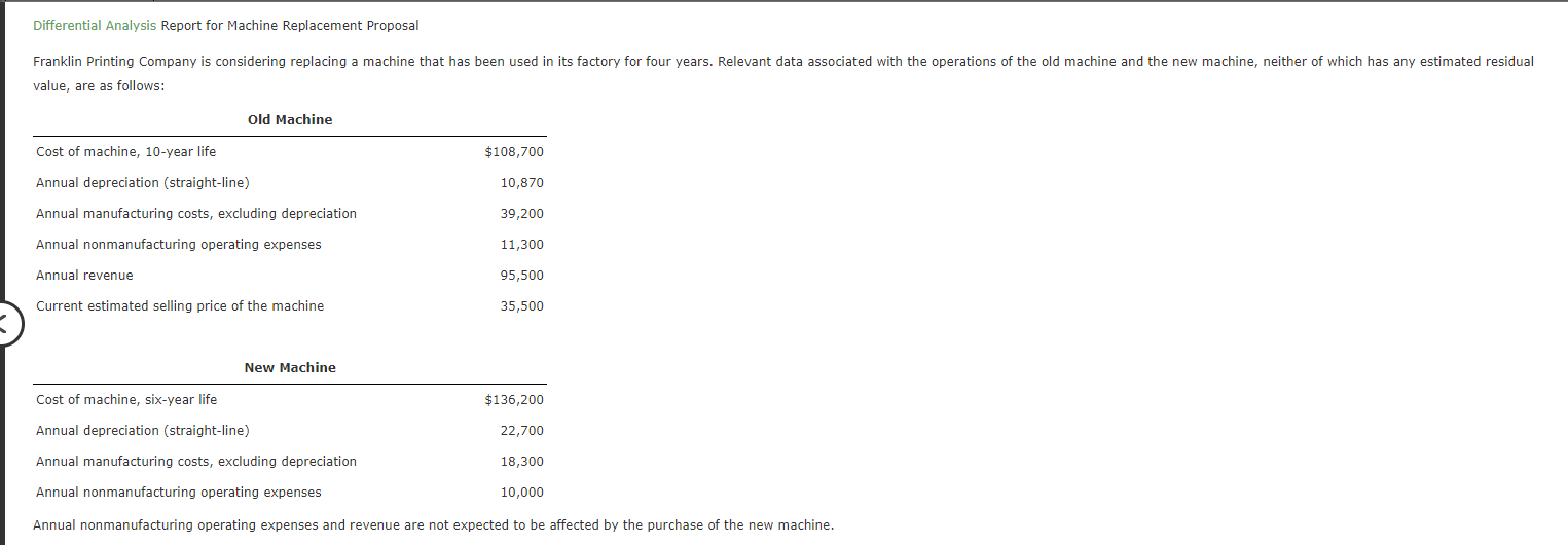  Differential Analysis Report for Machine Replacement Proposal Franklin Printing Company is