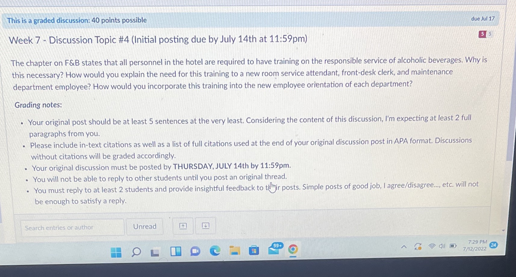  This is a graded discussion: 40 points possible due Jul 17