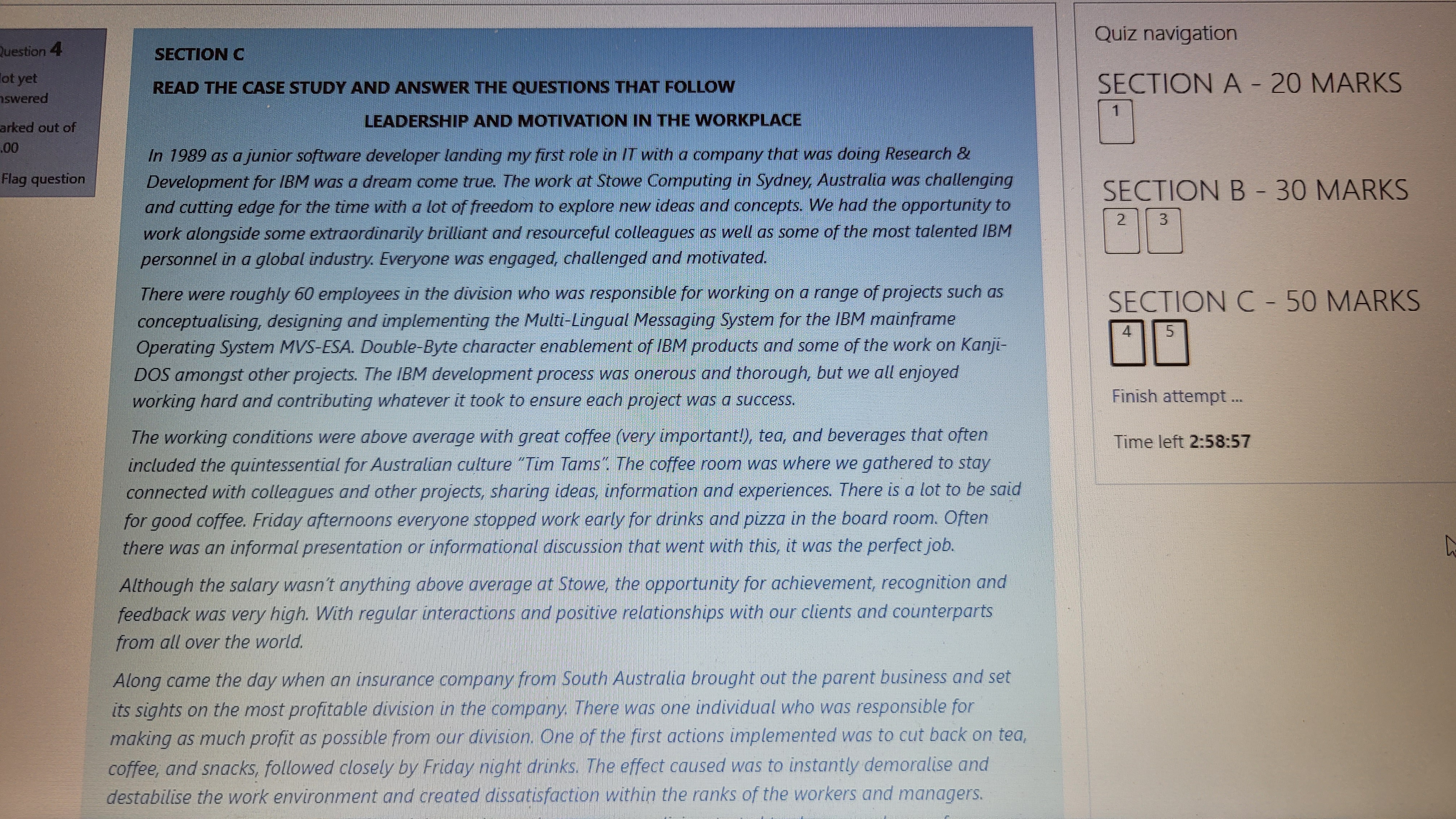  Quiz navigation Question 4 SECTION C ot yet swered READ THE