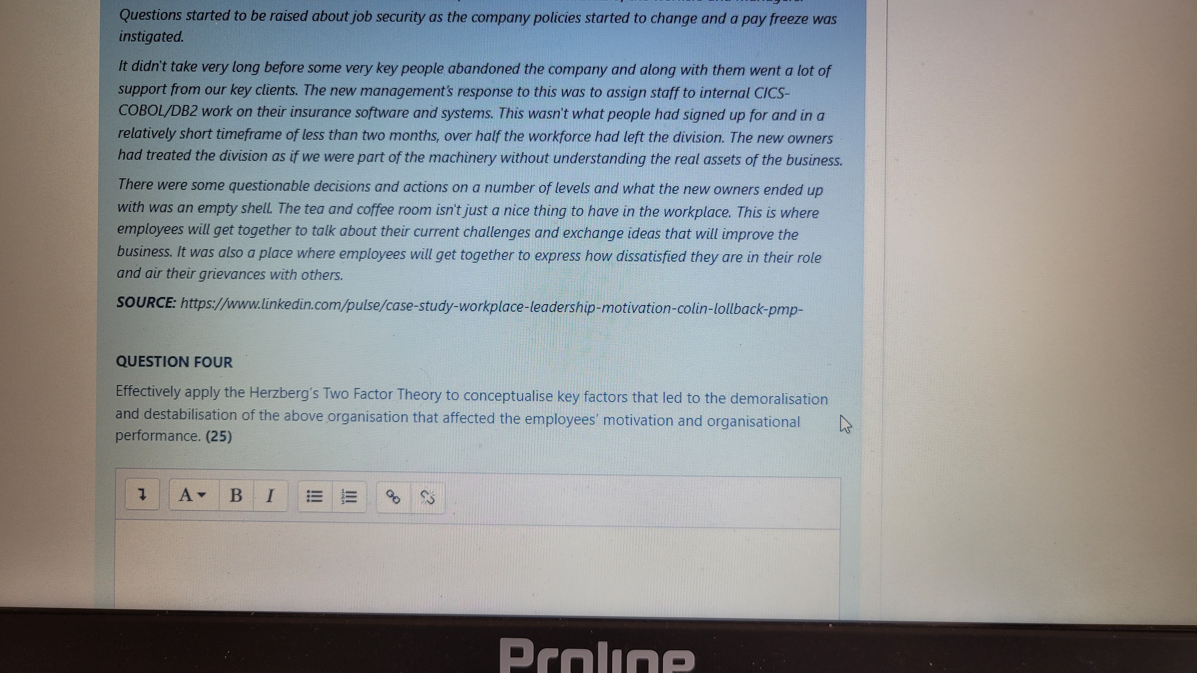 CASE STUDY AND ANSWER THE QUESTIONS THAT FOLLOW SECTION A - 20