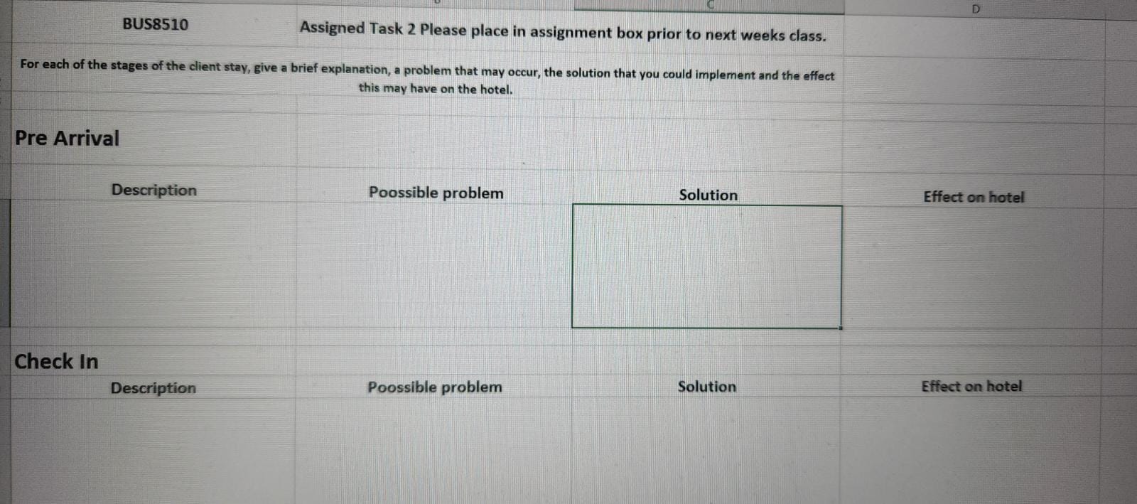 D BUS8510 Assigned Task 2 Please place in assignment box prior